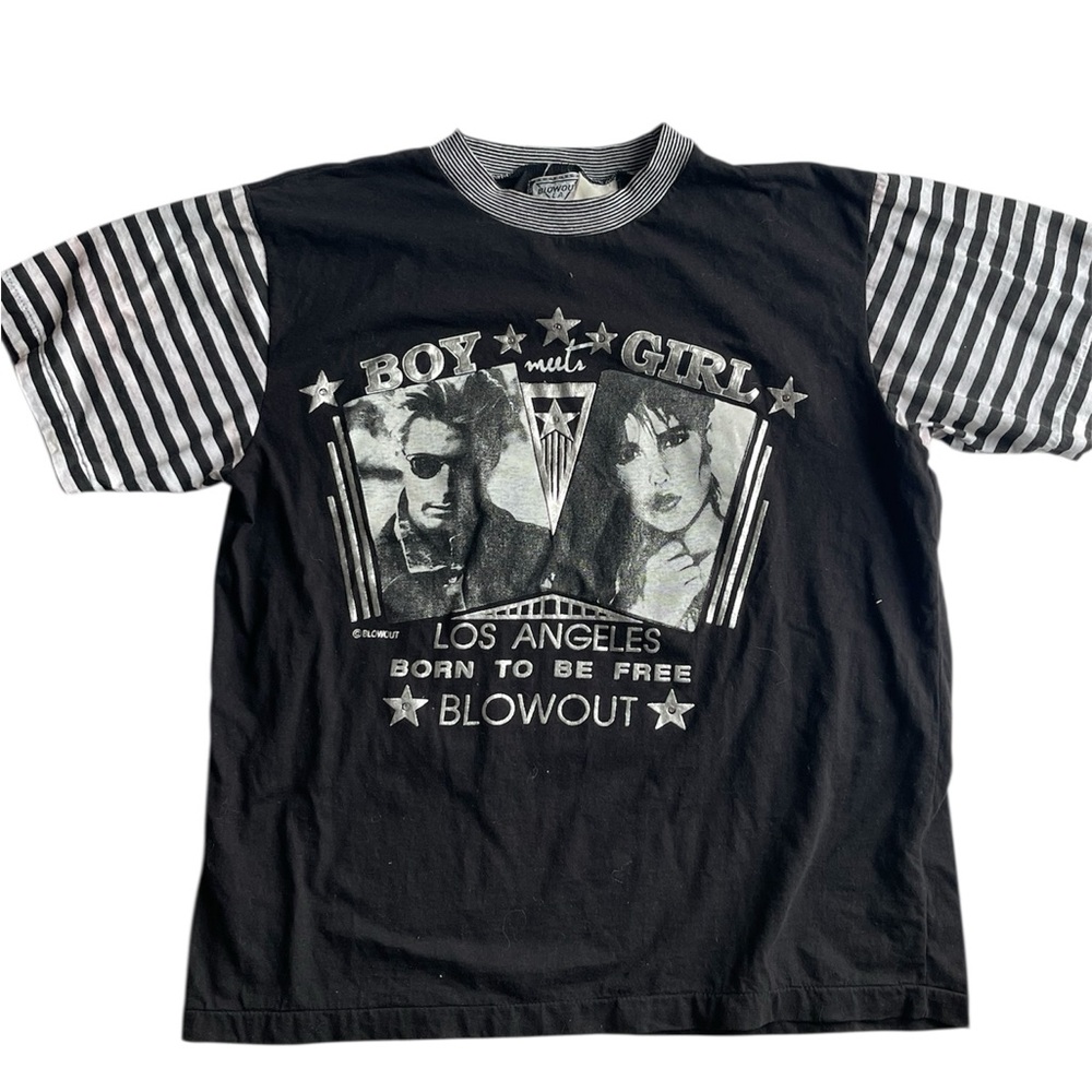 Y2K Graphic Tee Striped Sleeves Emo Pop Punk LA Streetwear Top Layered Look O/S
